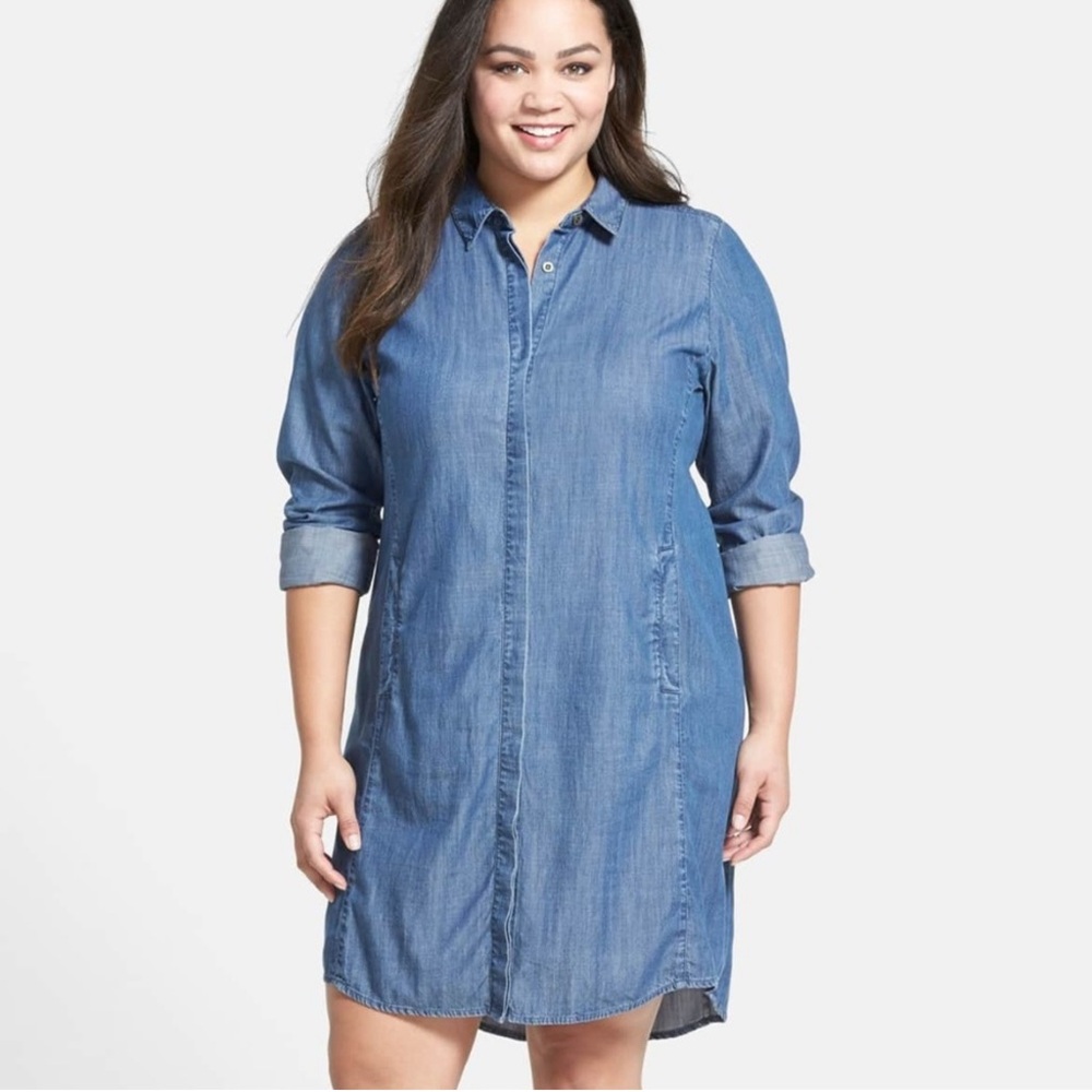 Eileen Fisher Chambray Tencel Shirt Dress - Picture 2 of 15
